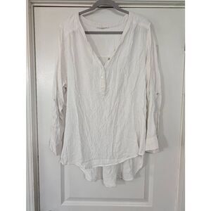 Jane + Delancey popover‎ Top women's 1X white Henley minimalist coastal